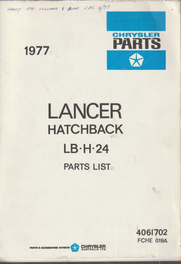 Lancer 1977 LB-H-24 Parts List , 4061702, FCHE 0 19A