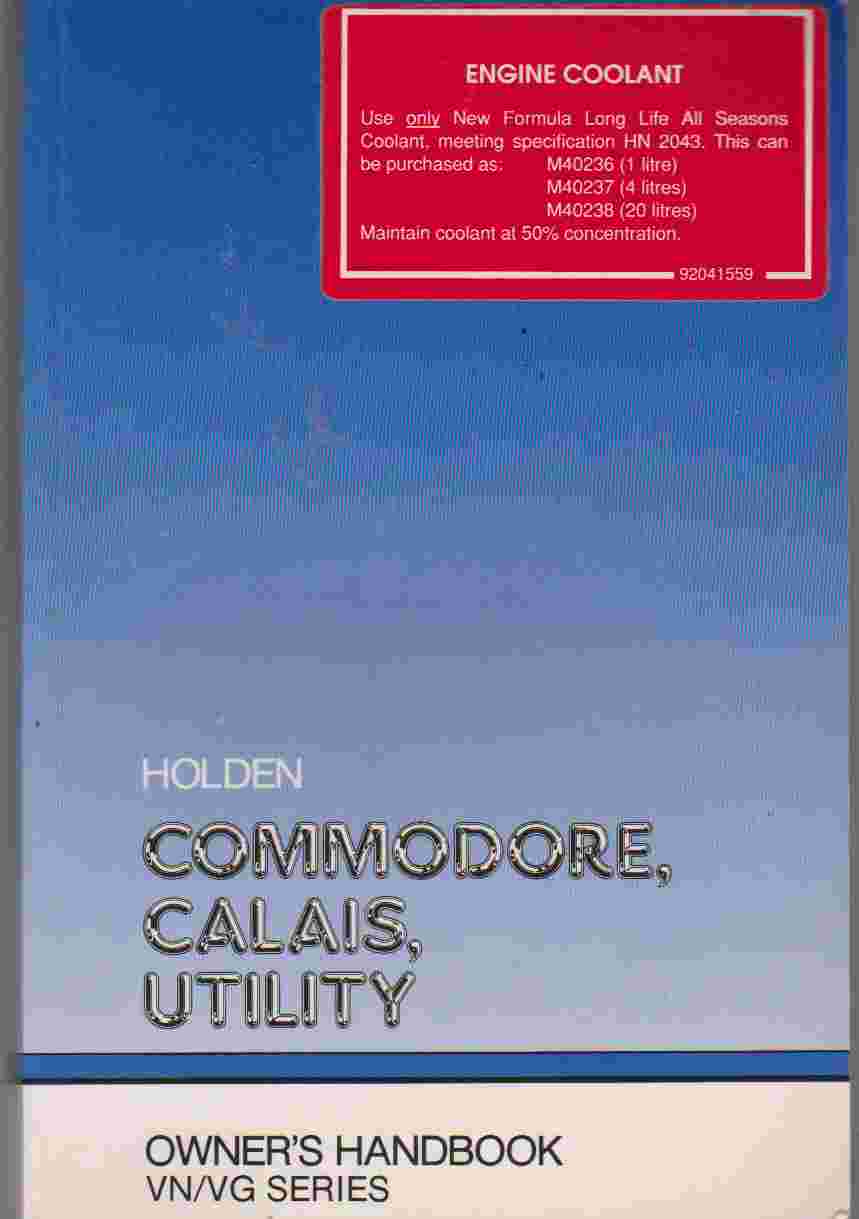Holden VN/VG Series Owners Hand Book 92039872