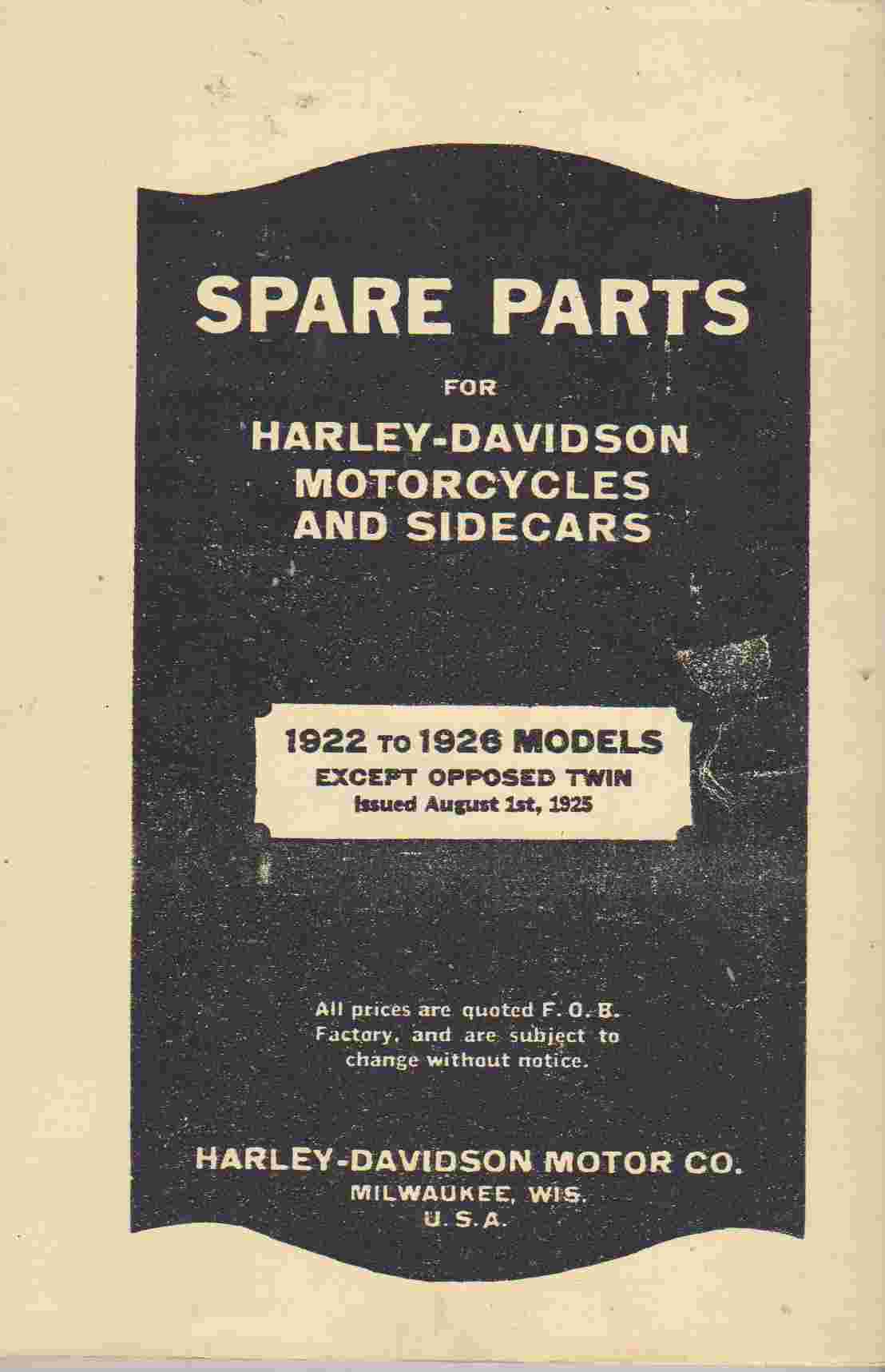 Harley Davidson Motorcycles And Sidecars Spare Parts 1922-26